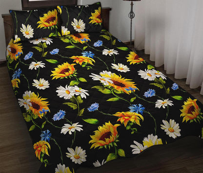 Sunflower Chamomile Pattern Print Quilt Bed Set
