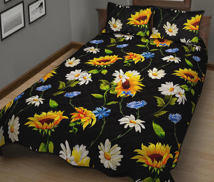 Sunflower Chamomile Pattern Print Quilt Bed Set