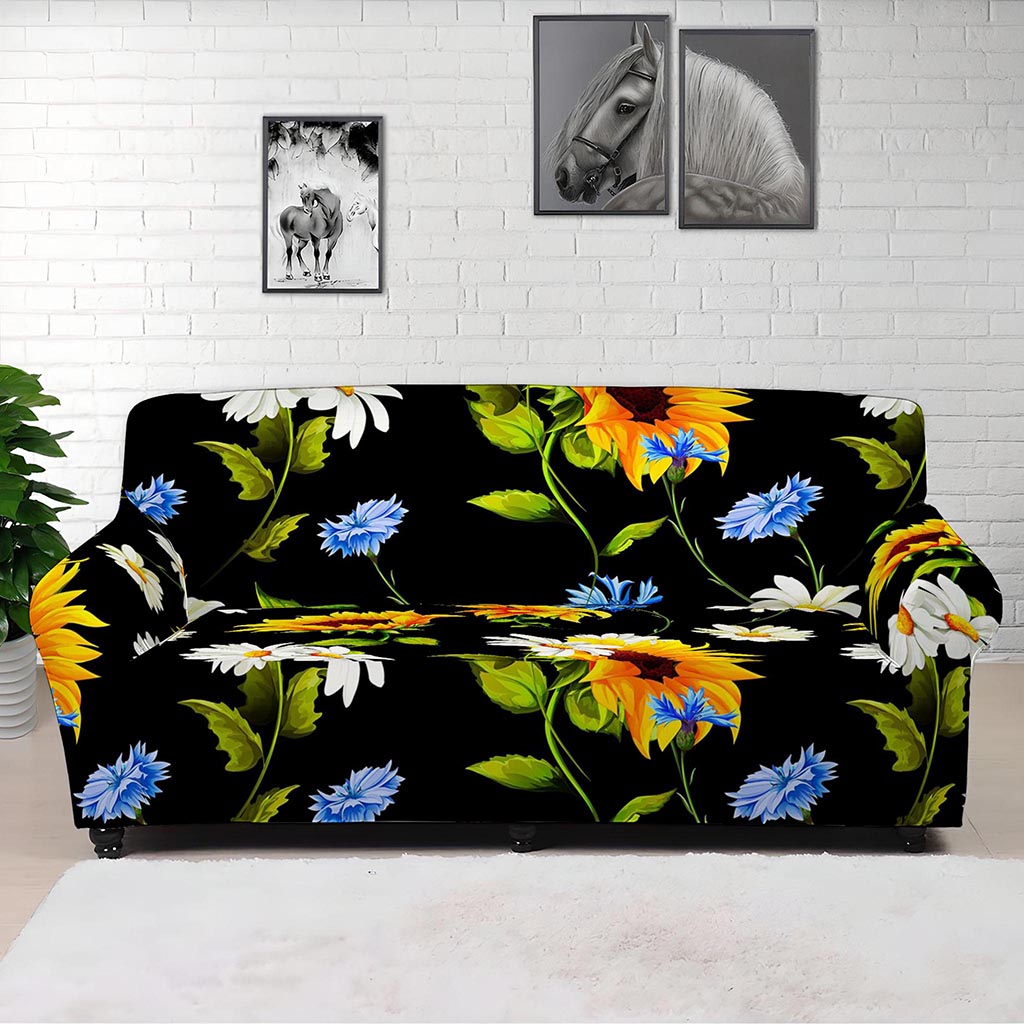 Sunflower Chamomile Pattern Print Sofa Cover