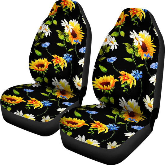 Sunflower Chamomile Pattern Print Universal Fit Car Seat Covers