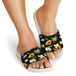 Sunflower Chamomile Pattern Print White Slide Sandals