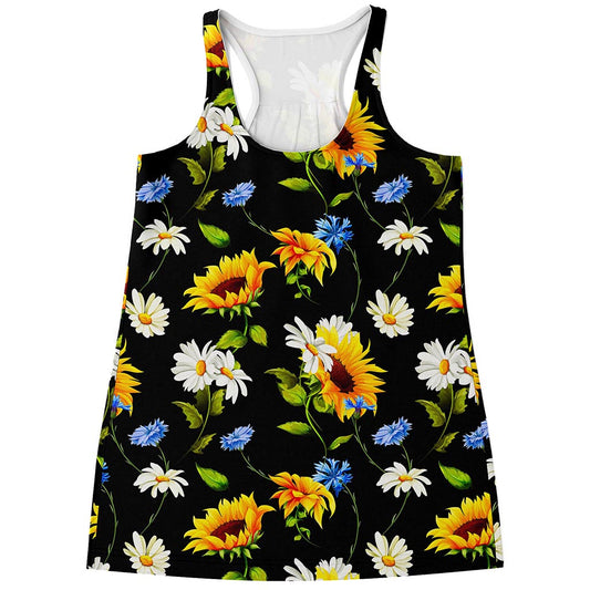 Sunflower Chamomile Pattern Print Women's Racerback Tank Top