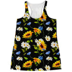 Sunflower Chamomile Pattern Print Women's Racerback Tank Top