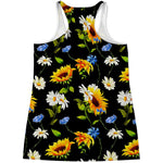 Sunflower Chamomile Pattern Print Women's Racerback Tank Top