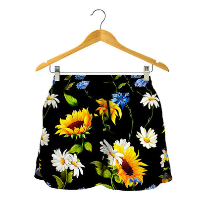 Sunflower Chamomile Pattern Print Women's Shorts