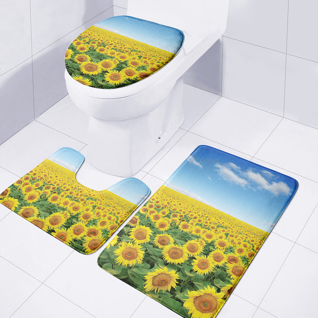 Sunflower Field Print 3 Piece Bath Mat Set