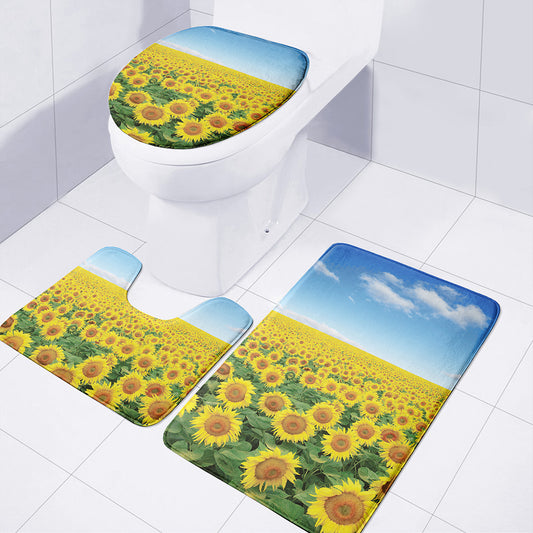 Sunflower Field Print 3 Piece Bath Mat Set