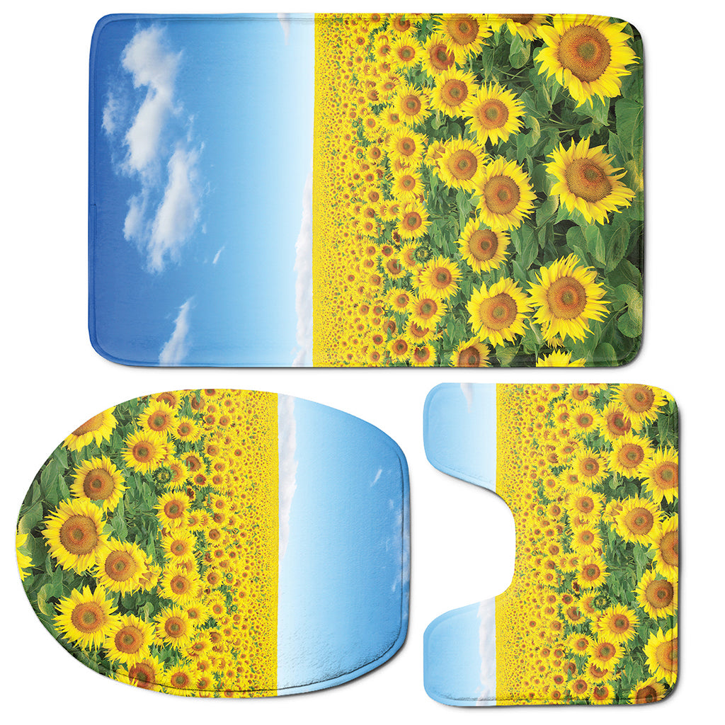 Sunflower Field Print 3 Piece Bath Mat Set
