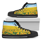 Sunflower Field Print Black High Top Shoes