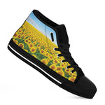 Sunflower Field Print Black High Top Shoes