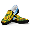 Sunflower Field Print Black Slip On Sneakers