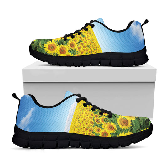 Sunflower Field Print Black Sneakers