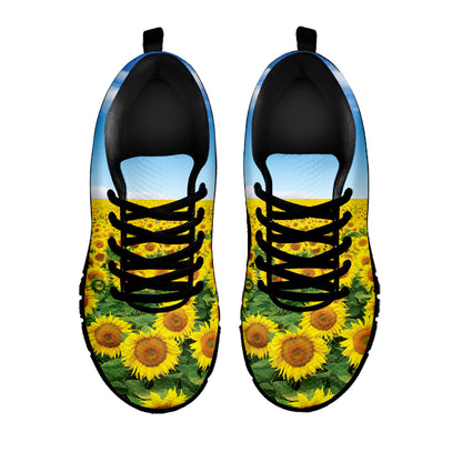 Sunflower Field Print Black Sneakers