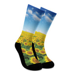 Sunflower Field Print Crew Socks