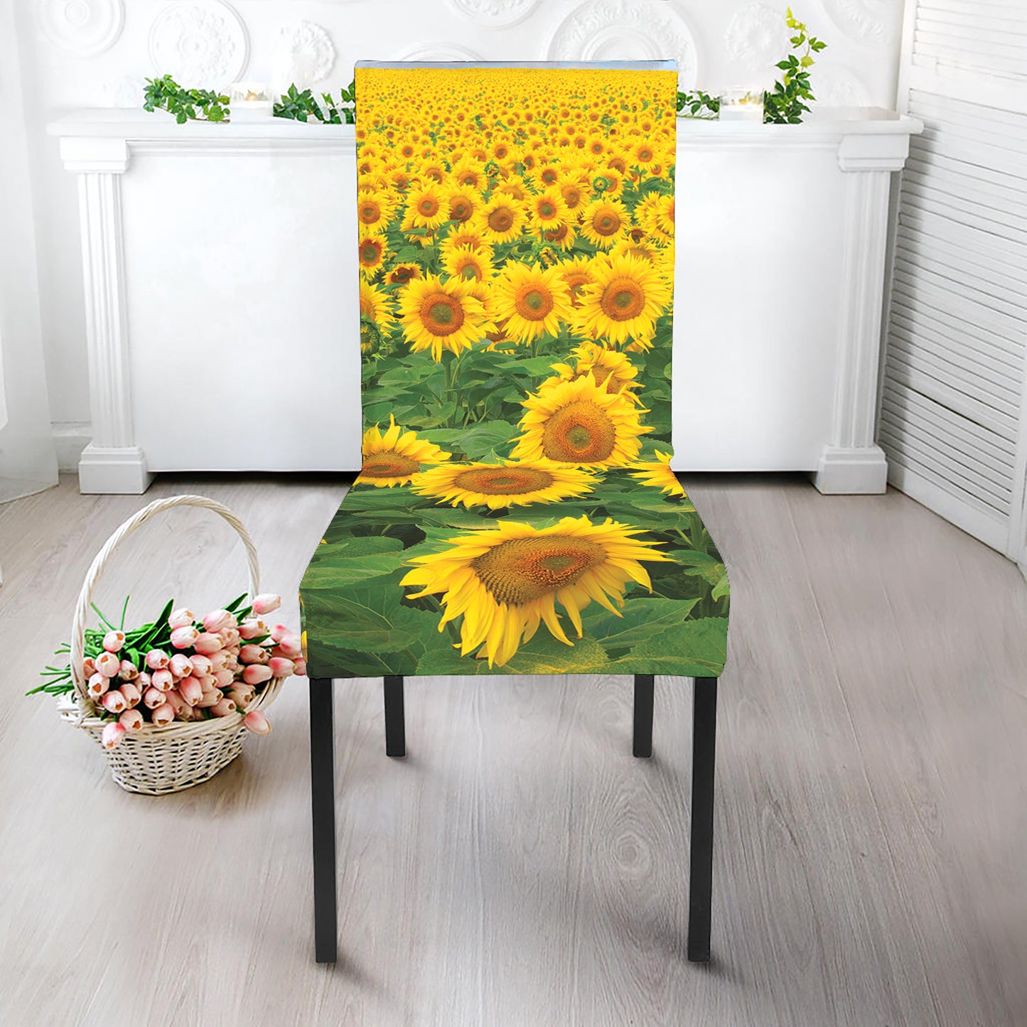 Sunflower Field Print Dining Chair Slipcover