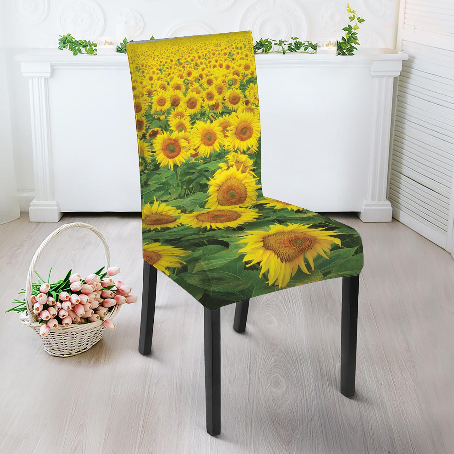 Sunflower Field Print Dining Chair Slipcover