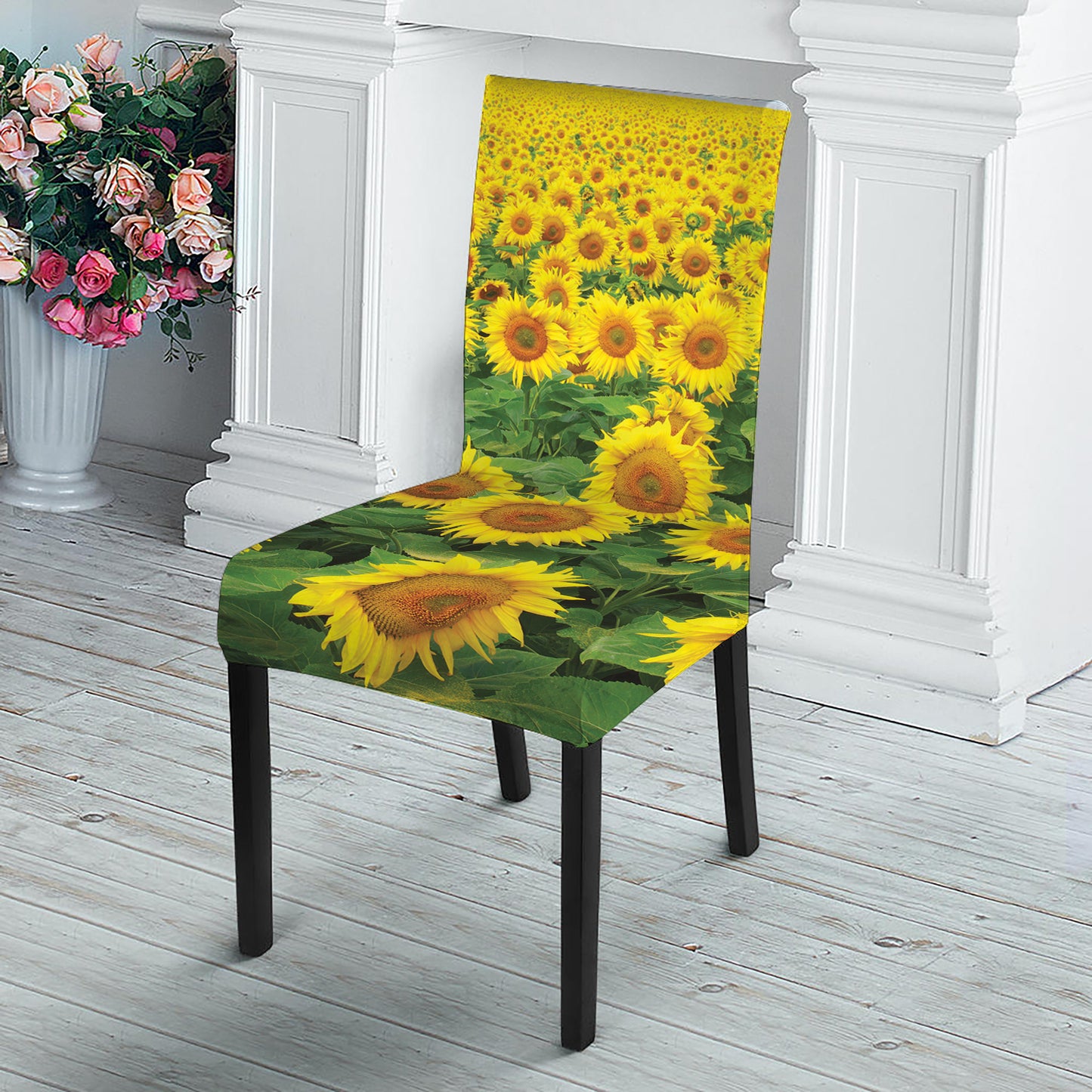 Sunflower Field Print Dining Chair Slipcover