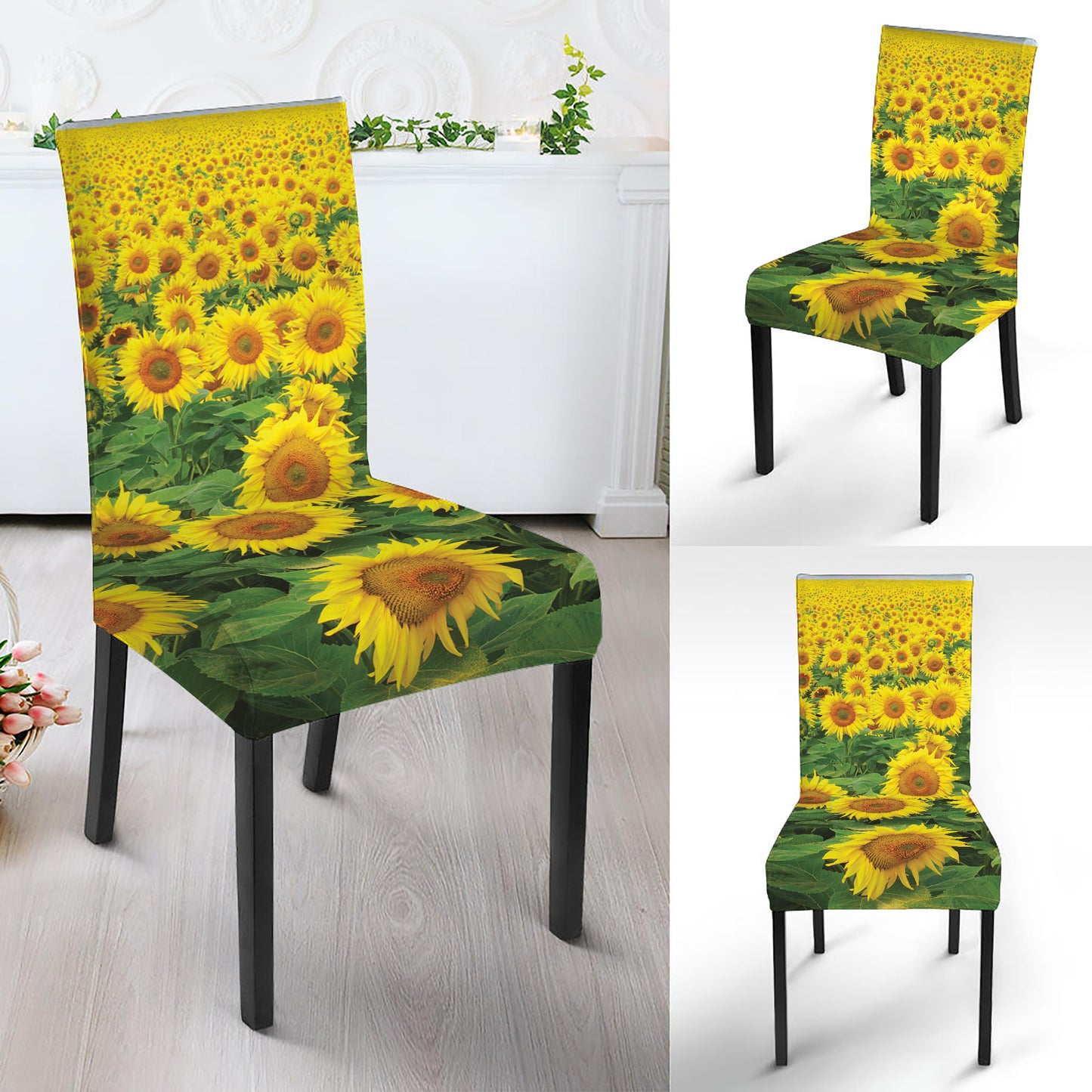 Sunflower Field Print Dining Chair Slipcover