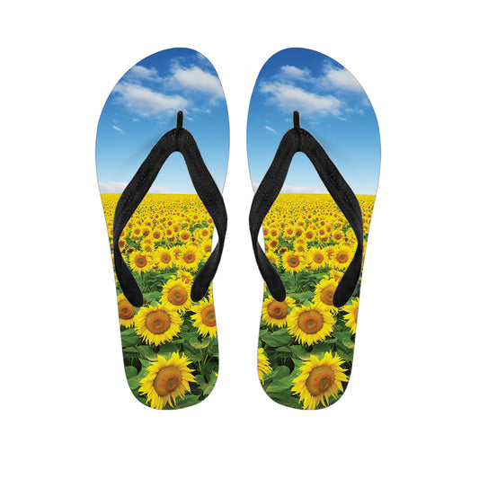 Sunflower Field Print Flip Flops