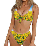 Sunflower Field Print Front Bow Tie Bikini