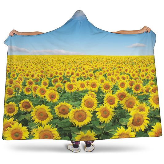 Sunflower Field Print Hooded Blanket