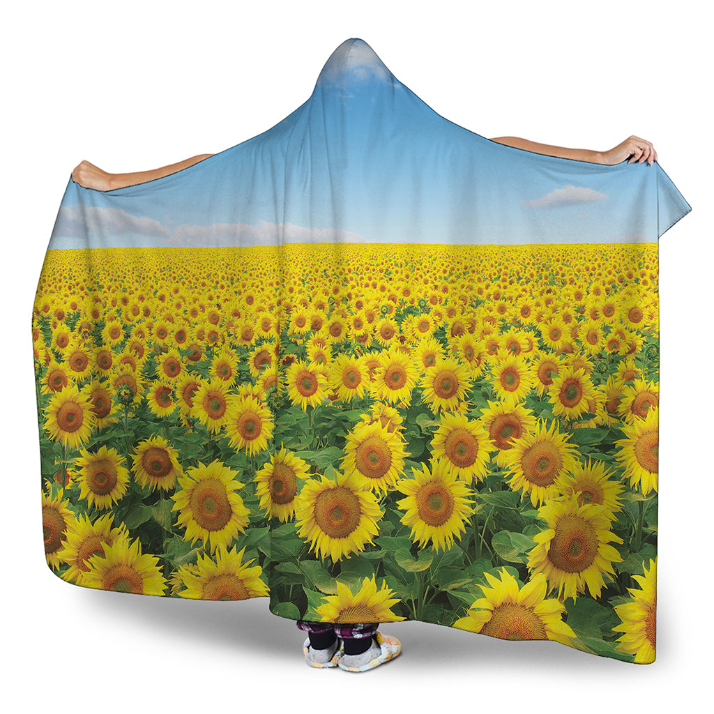 Sunflower Field Print Hooded Blanket