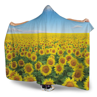 Sunflower Field Print Hooded Blanket