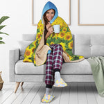 Sunflower Field Print Hooded Blanket