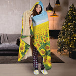 Sunflower Field Print Hooded Blanket