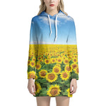 Sunflower Field Print Hoodie Dress