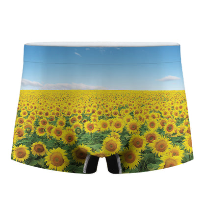 Sunflower Field Print Men's Boxer Briefs
