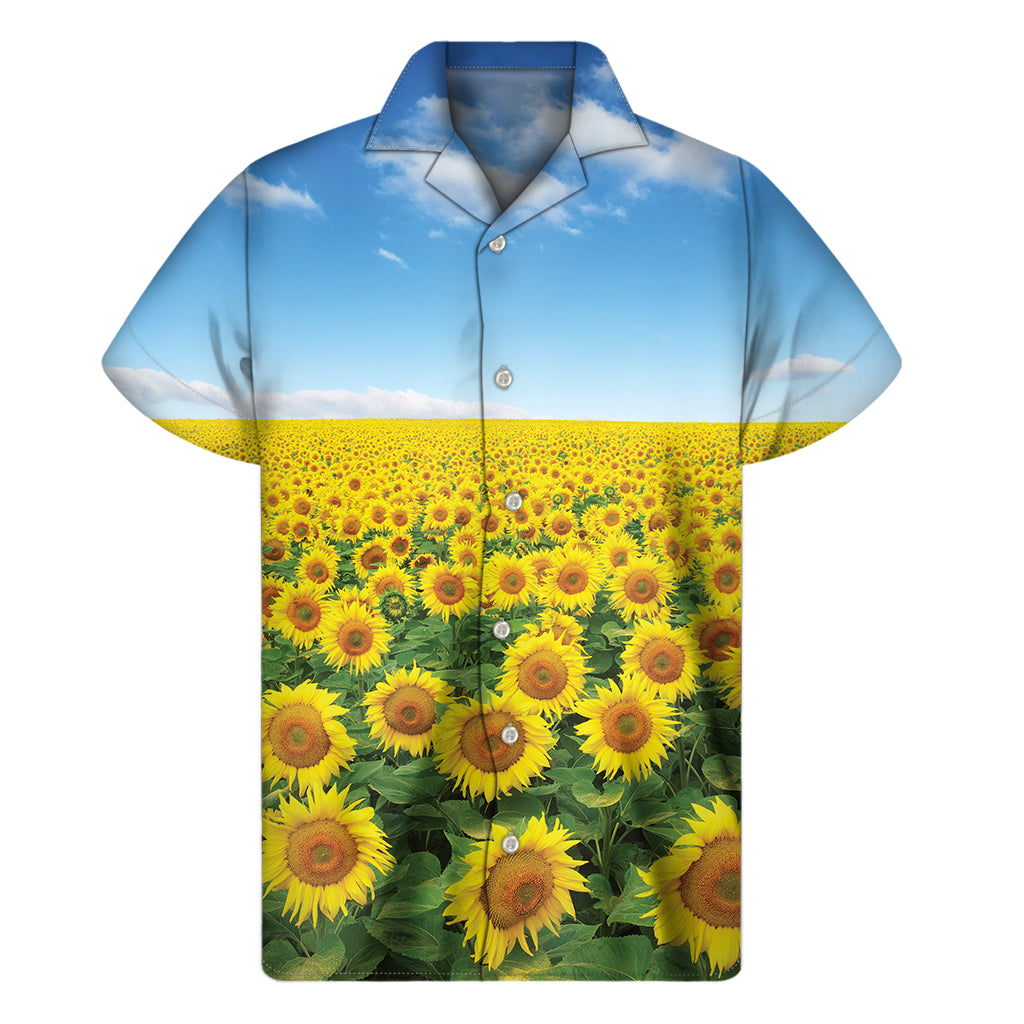 Sunflower Field Print Men's Short Sleeve Shirt