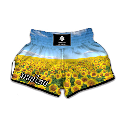 Sunflower Field Print Muay Thai Boxing Shorts