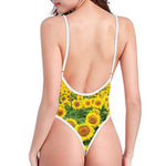 Sunflower Field Print One Piece High Cut Swimsuit