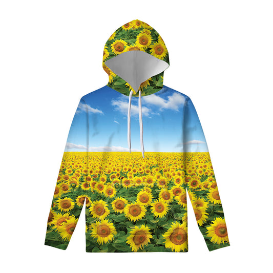 Sunflower Field Print Pullover Hoodie