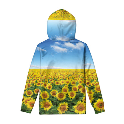 Sunflower Field Print Pullover Hoodie