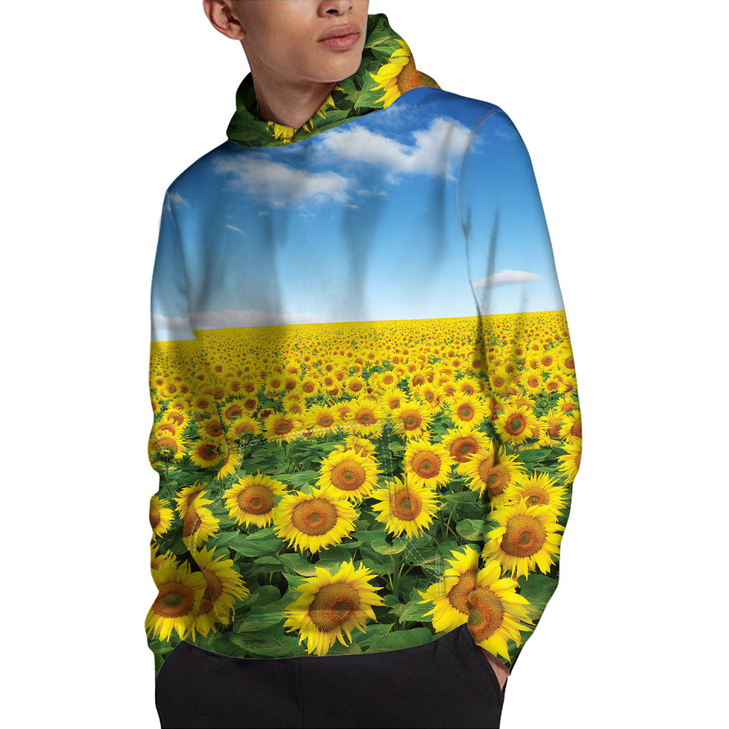 Sunflower Field Print Pullover Hoodie