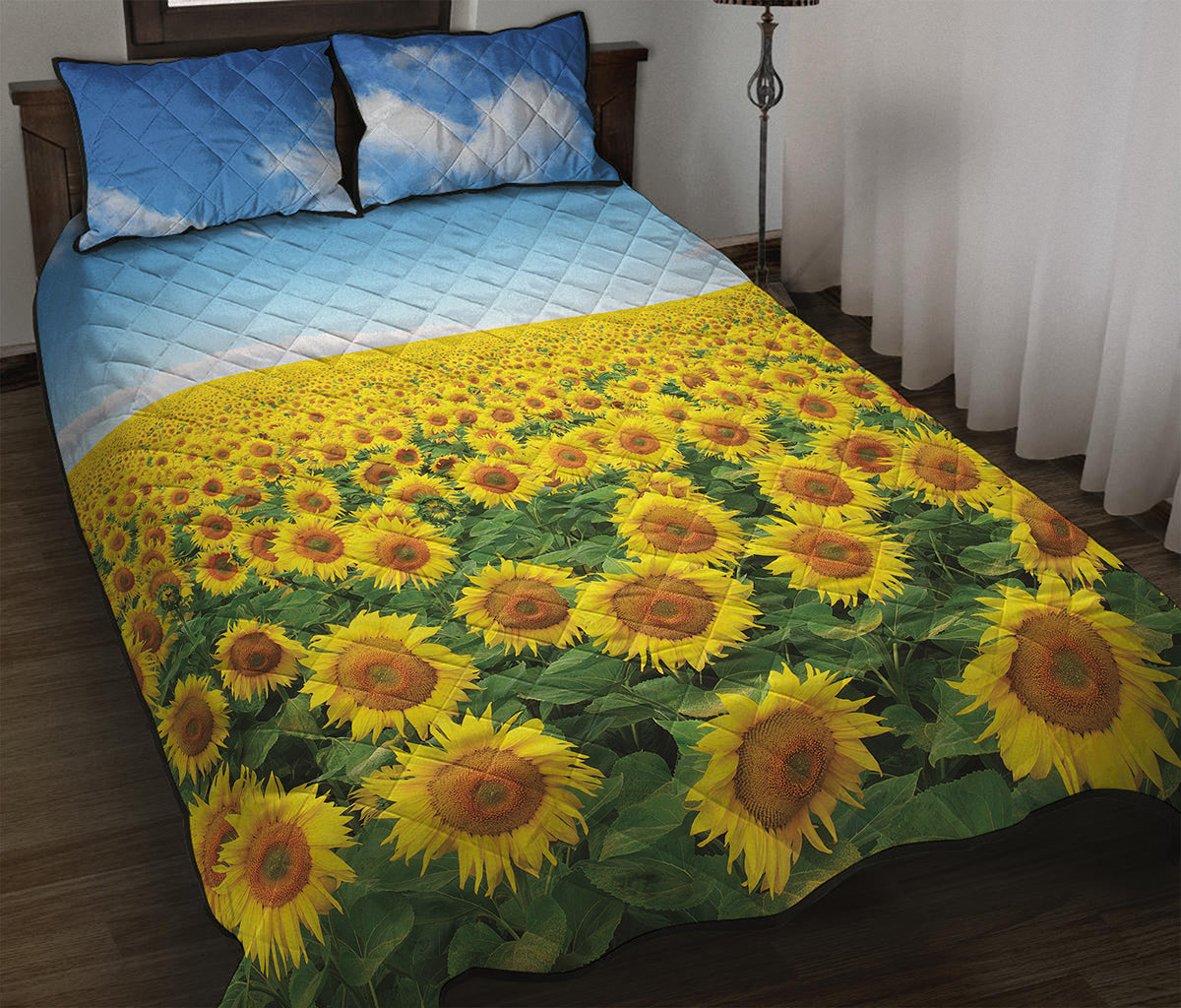 Sunflower Field Print Quilt Bed Set