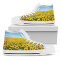Sunflower Field Print White High Top Sneakers