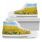 Sunflower Field Print White High Top Shoes