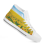 Sunflower Field Print White High Top Shoes