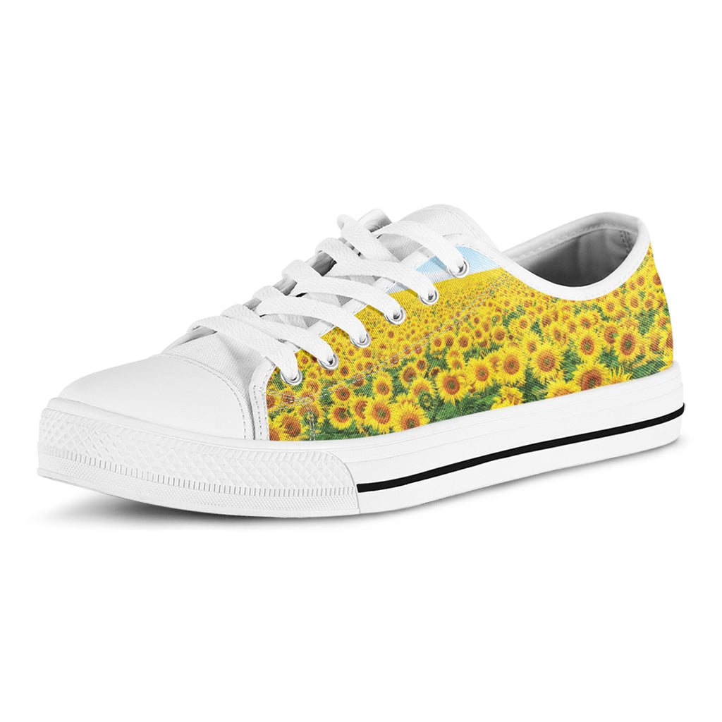 Sunflower Field Print White Low Top Shoes