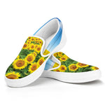 Sunflower Field Print White Slip On Shoes