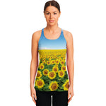 Sunflower Field Print Women's Racerback Tank Top