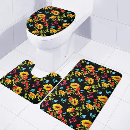 Sunflower Floral Pattern Print 3 Piece Bath Mat Set