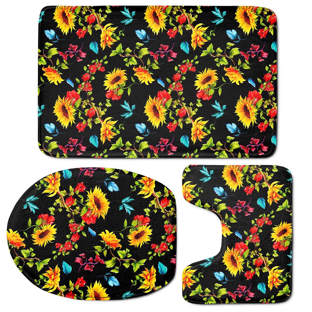 Sunflower Floral Pattern Print 3 Piece Bath Mat Set