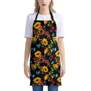 Sunflower Floral Pattern Print Apron