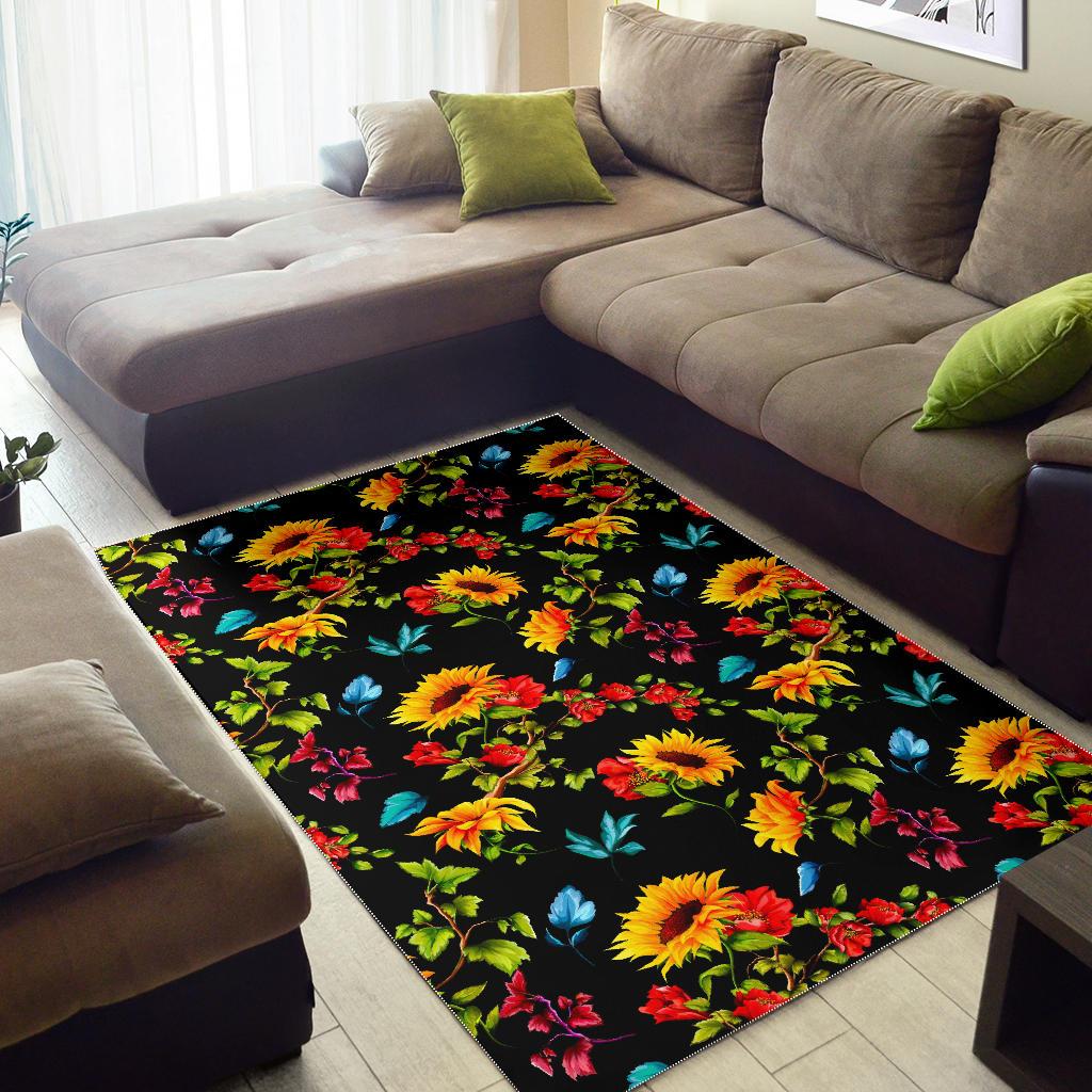 Sunflower Floral Pattern Print Area Rug GearFrost