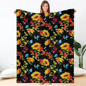 Sunflower Floral Pattern Print Blanket