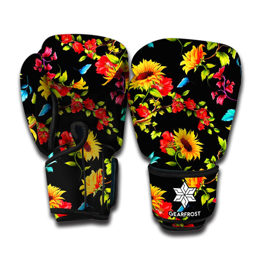 Sunflower Floral Pattern Print Boxing Gloves